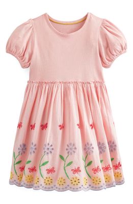 Mini Boden Kids' Floral Eyelet Cotton Dress in Pale Pink