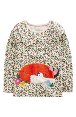 Mini Boden Kids' Floral Fox Appliqué Long Sleeve Cotton T-Shirt in Multi Floral Fox