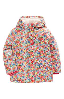 Mini Boden Kids' Floral High Pile Fleece Lined Hooded Jacket in Multi Micro Pups