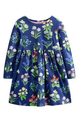 Mini Boden Kids' Floral Long Sleeve Cotton Dress in College Navy Wild Flowers