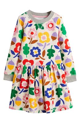 Mini Boden Kids' Floral Print Stretch Cotton Sweatshirt Dress in Vanilla Pod Autumn Days