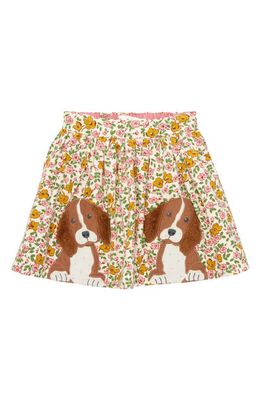 Mini Boden Kids' Floral Puppy Corduroy Skirt in Vanilla Vintage Floral Puppies