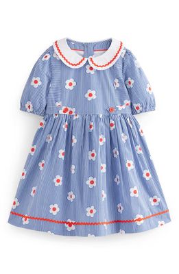 Mini Boden Kids' Floral Rickrack Trim Cotton Dress in Blue /Pink Stripe