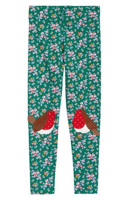 Mini Boden Kids' Floral Robin Applique Leggings in Shady Glade Green Robins