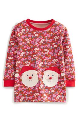 Mini Boden Kids' Floral Santa Appliqué Fleece Tunic Top in Brilliant Red Festive Flower