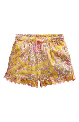 Mini Boden Kids' Floral Scallop Hem Cotton Shorts in Sweetcorn Dizzy Daisy