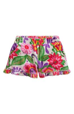 Mini Boden Kids' Floral Terry Cloth Shorts in Yellow Multi Festival Floral