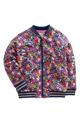 Mini Boden Kids' Floral Zip-Up Cotton Jersey Bomber Jacket in Multi Bloom