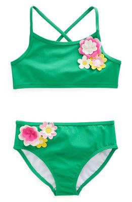 Mini Boden Kids' Flutter Floral Appliqué Two-Piece Swimsuit in Green Pepper