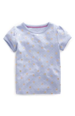 Mini Boden Kids' Foil Accent Pointelle Cotton Top in Brunnera Blue/suns