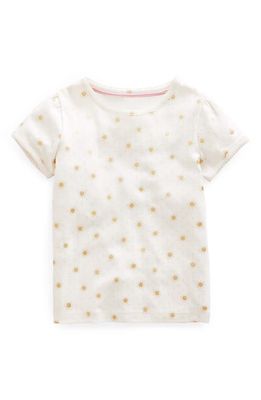 Mini Boden Kids' Foil Accent Pointelle Cotton Top in Ivory/gold Suns