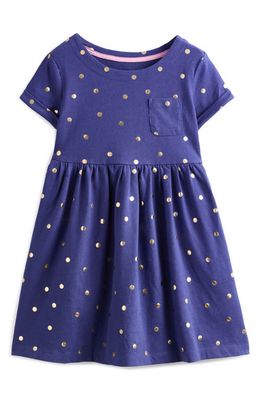Mini Boden Kids' Foil Dot T-Shirt Dress in Classic Navy/Gold Spot