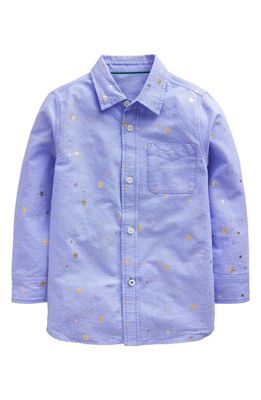 Mini Boden Kids' Foil Star Cotton Button-Up Shirt in Blue Star