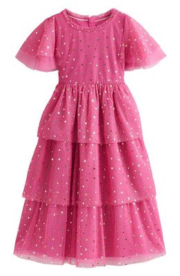 Mini Boden Kids' Foil Star Tiered Tulle Party Dress in Sweet William Pink