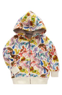 Mini Boden Kids' Folklore Print High Pile Fleece Lined Cotton Zip-Up Hoodie in Multi Folk Friends