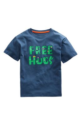 Mini Boden Kids' Free Hugs Cotton Graphic T-Shirt in Robot Blue Free Hugs