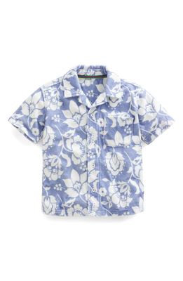 Mini Boden Kids' French Terry Short Sleeve Button-Up Camp Shirt in Soft Starboard Floral