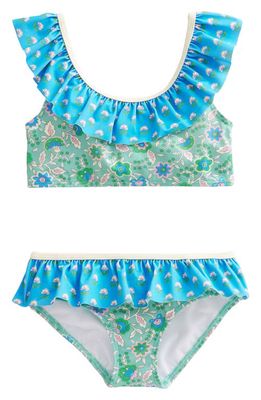 Mini Boden Kids' Frilly Paisley Two-Piece Swimsuit in Aqua Sea Floral Vine