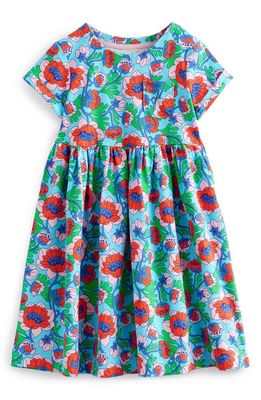 Mini Boden Kids' Fun Cotton Jersey Dress in Aqua Blue Poppies