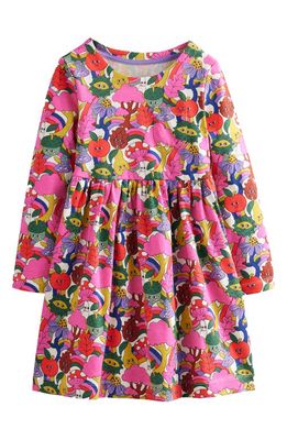 Mini Boden Kids' Fun Print Long Sleeve Cotton Jersey Dress in Blush Pink Bonkers Conkers