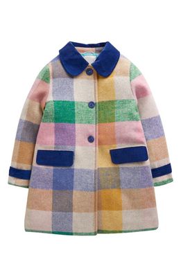Mini Boden Kids' Gingham Check Wool Blend Coat in Multi Rainbow Gingham