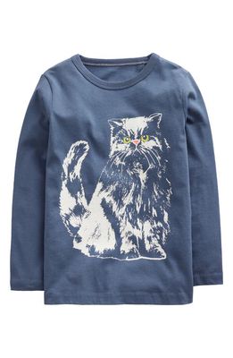 Mini Boden Kids' Glow in the Dark Cat Cotton T-Shirt in Robot Blue
