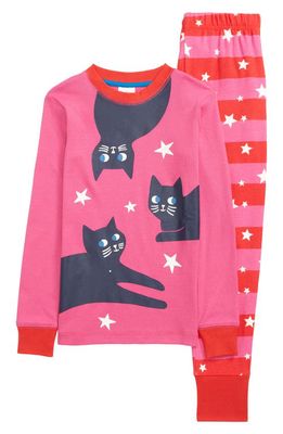 Mini Boden Kids' Glow in the Dark Fitted Two-Piece Cotton Pajamas in Tickled Pink Cats