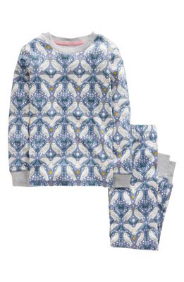 Mini Boden Kids' Glow in the Dark Fitted Two-Piece Pajamas in Ash Blue Owls