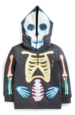 Mini Boden Kids' Glow in the Dark Graphic Hoodie in Smoke Grey Glowing Skeleton