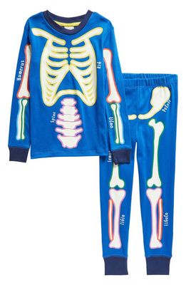 Mini Boden Kids' Glow in the Dark Skeleton Fitted Pajamas in College Navy/Deep Green