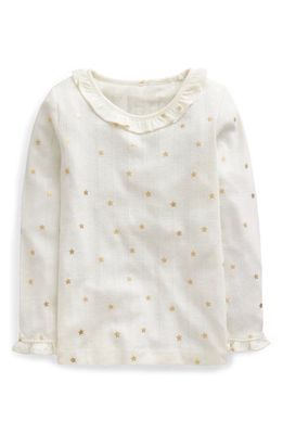 Mini Boden Kids' Gold Star Pointelle Long Sleeve T-Shirt in Ivory Gold Star