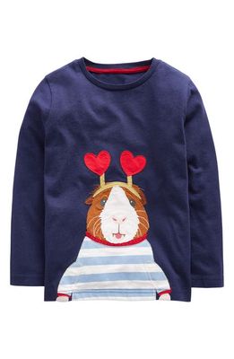 Mini Boden Kids' Guinea Pig Appliqué Cotton T-Shirt in Magazine Blue Guinea Pig