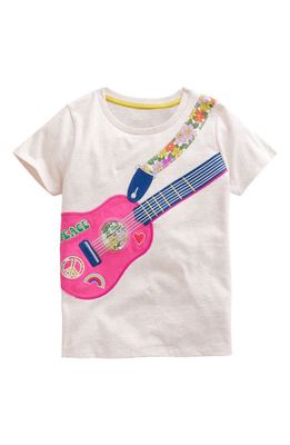 Mini Boden Kids' Guitar Appliqué T-Shirt in Oatmeal Marl