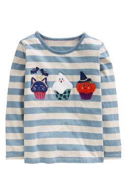 Mini Boden Kids' Halloween Cupcake Appliqué T-Shirt in Pebble Blue/Ivory