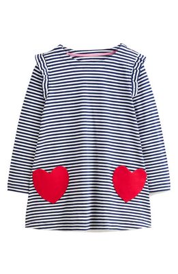 Mini Boden Kids' Heart Pocket Cotton Tunic in College Navy/Ivory Hearts