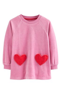 Mini Boden Kids' Heart Pocket Velour Tunic Sweatshirt in Almond Pink
