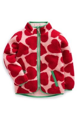 Mini Boden Kids' Heart Print Fleece Zip-Up Jacket in Peach Skin Hearts