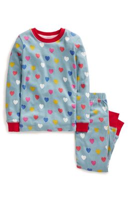 Mini Boden Kids' Hearts Glow in the Dark Fitted Two-Piece Pajamas in Tourmaline Blue Hearts