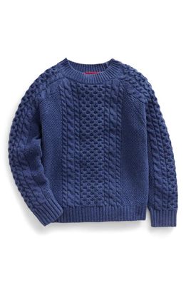 Mini Boden Kids' Heritage Cable Knit Cotton & Wool Blend Crewneck Sweater in College Navy Neps