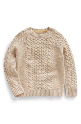 Mini Boden Kids' Heritage Cable Knit Cotton Blend Crewneck Sweater in Vanilla Pod Neps