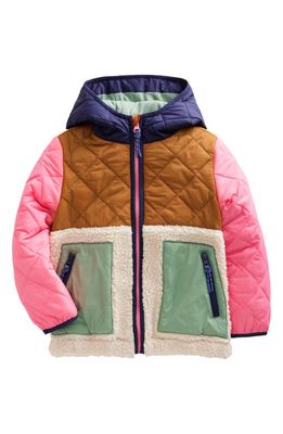 Mini Boden Kids' High Pile Fleece Hooded Jacket in Natural Borg