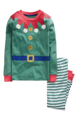 Mini Boden Kids' Holiday Elf Fitted Two-Piece Cotton Pajamas in Green Elf