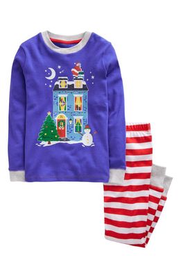 Mini Boden Kids' Holiday Fitted Two-Piece Cotton Pajamas in Blue House