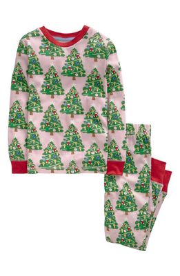 Mini Boden Kids' Holiday Fitted Two-Piece Cotton Pajamas in Boto Pink Christmas Trees