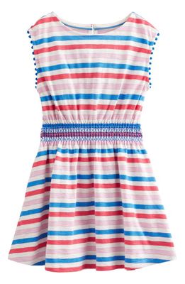 Mini Boden Kids' Holiday Stripe Sleeveless Knit Skater Dress in Strawberry Red/Lilac Pink