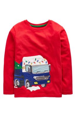 Mini Boden Kids' Holiday Truck Appliqué T-Shirt in Rockabilly Red Tree
