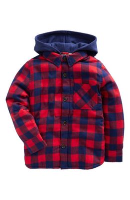 Mini Boden Kids' Hooded Check Fleece Lined Flannel Button-Up Shirt in Red /Blue Gingham