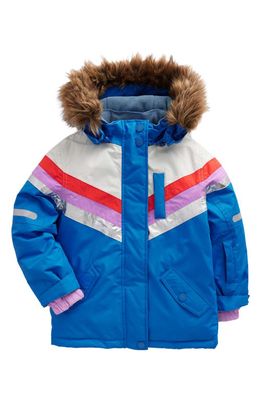 Mini Boden Kids' Hooded Waterproof Jacket with Faux Fur Trim in Egyptian Blue
