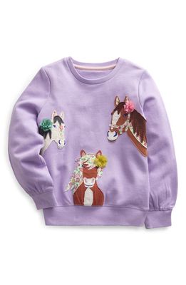 Mini Boden Kids' Horse Appliqué Cotton Sweatshirt in Misty Lavender Purple
