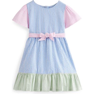Mini Boden Kids' Hotchpotch Stripe Cotton Seersucker Dress in Multi Ticking Stripes